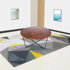 33 in. Brown Round Sandalwood Coffee Table with X-Shaped Iron Feet by Siavonce -OS Home Sales Shop brown siavonce coffee tables jh y 00232bksw 31 1000