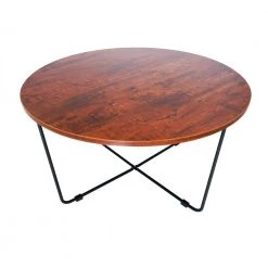 33 in. Brown Round Sandalwood Coffee Table with X-Shaped Iron Feet by Siavonce
