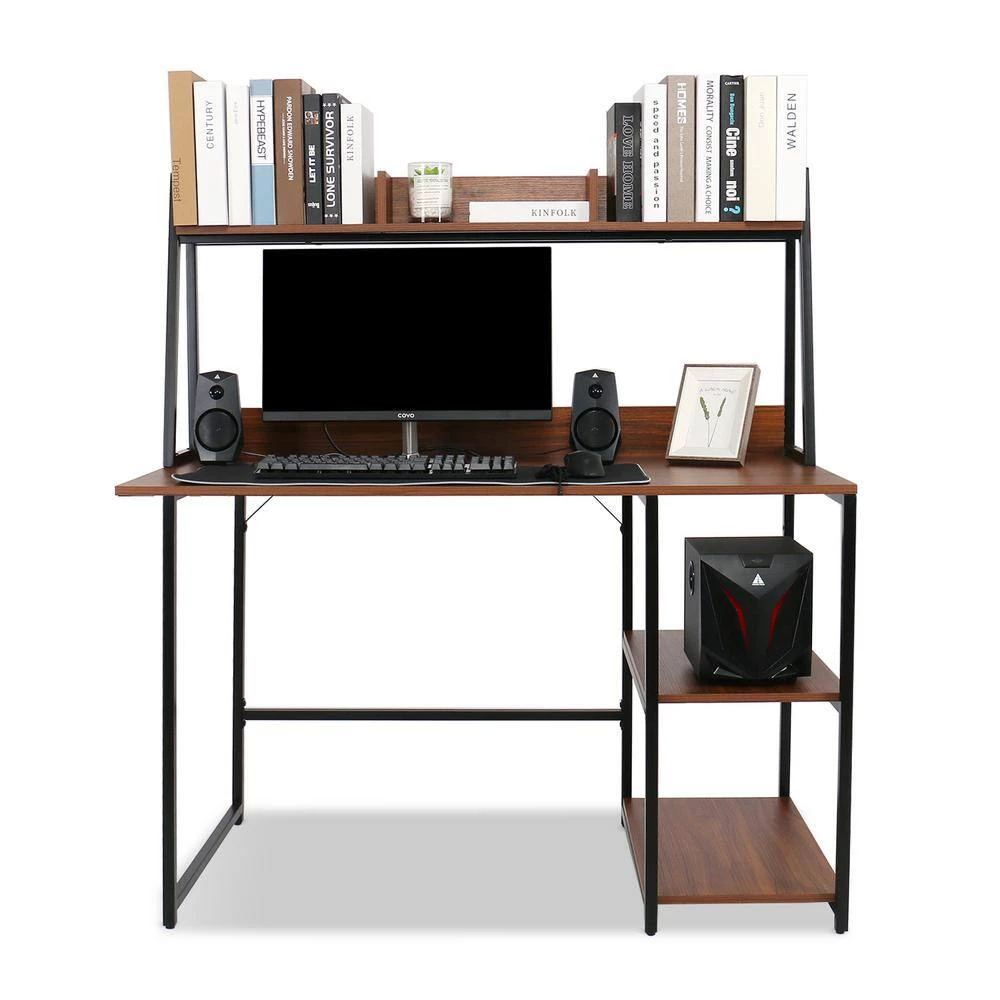 47.2 in. Brown Retangular Computer Desk with Hutch and Bookshelf by Siavonce 8 47.2 in. Brown Retangular Computer Desk with Hutch and Bookshelf by Siavonce - Image 6