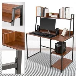 47.2 in. Brown Retangular Computer Desk with Hutch and Bookshelf by Siavonce 13 47.2 in. Brown Retangular Computer Desk with Hutch and Bookshelf by Siavonce -OS Home Sales Shop brown siavonce computer desks ly y fx1139 4f 1000