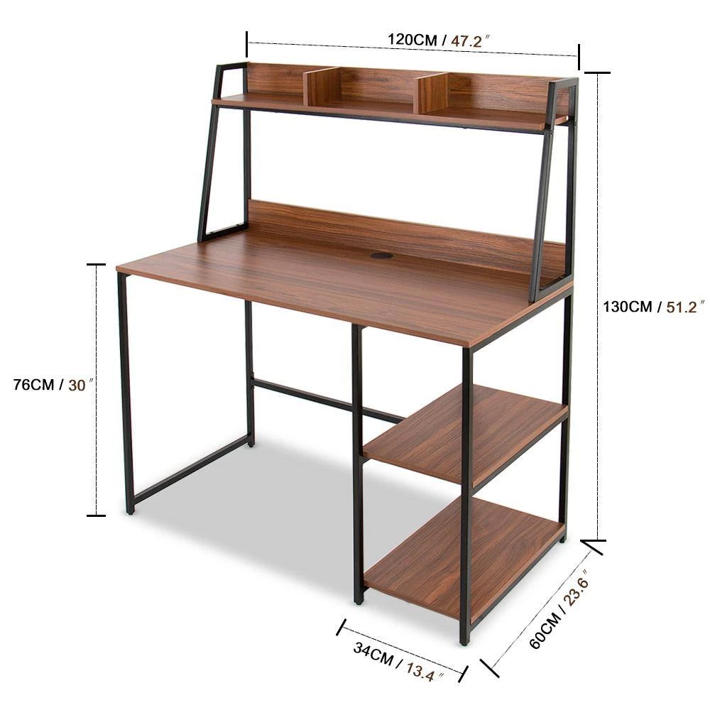 47.2 in. Brown Retangular Computer Desk with Hutch and Bookshelf by Siavonce 6 47.2 in. Brown Retangular Computer Desk with Hutch and Bookshelf by Siavonce - Image 4