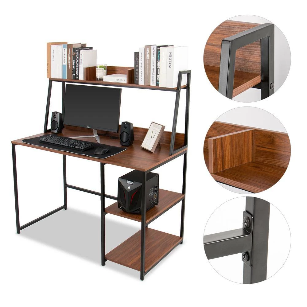 47.2 in. Brown Retangular Computer Desk with Hutch and Bookshelf by Siavonce 4 47.2 in. Brown Retangular Computer Desk with Hutch and Bookshelf by Siavonce - Image 2