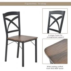 5-Piece rectangle Wood Top Brown Dining Set with Metal Frame and 4-Ergonomic Chairs by Siavonce -OS Home Sales Shop brown siavonce dining room sets t y st000020aad 1f 1000