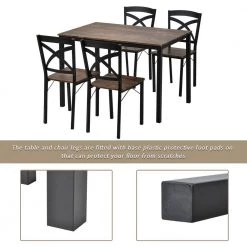 5-Piece rectangle Wood Top Brown Dining Set with Metal Frame and 4-Ergonomic Chairs by Siavonce -OS Home Sales Shop brown siavonce dining room sets t y st000020aad 44 1000