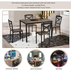 5-Piece rectangle Wood Top Brown Dining Set with Metal Frame and 4-Ergonomic Chairs by Siavonce -OS Home Sales Shop brown siavonce dining room sets t y st000020aad 4f 1000