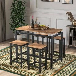 5-Piece Brown Rectangle Wood Top Counter Height Table Set Dining Table with 4-Chairs by Siavonce 31 5-Piece Brown Rectangle Wood Top Counter Height Table Set Dining Table with 4-Chairs by Siavonce -OS Home Sales Shop brown siavonce dining room sets t y wf196232aad 31 1000