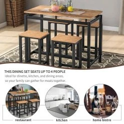 5-Piece Brown Rectangle Wood Top Counter Height Table Set Dining Table with 4-Chairs by Siavonce 25 5-Piece Brown Rectangle Wood Top Counter Height Table Set Dining Table with 4-Chairs by Siavonce -OS Home Sales Shop brown siavonce dining room sets t y wf196232aad 4f 1000