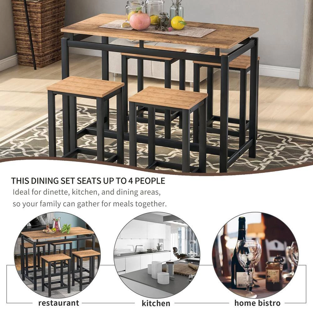 5-Piece Brown Rectangle Wood Top Counter Height Table Set Dining Table with 4-Chairs by Siavonce 11 5-Piece Brown Rectangle Wood Top Counter Height Table Set Dining Table with 4-Chairs by Siavonce - Image 9