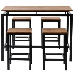5-Piece Brown Rectangle Wood Top Counter Height Table Set Dining Table with 4-Chairs by Siavonce