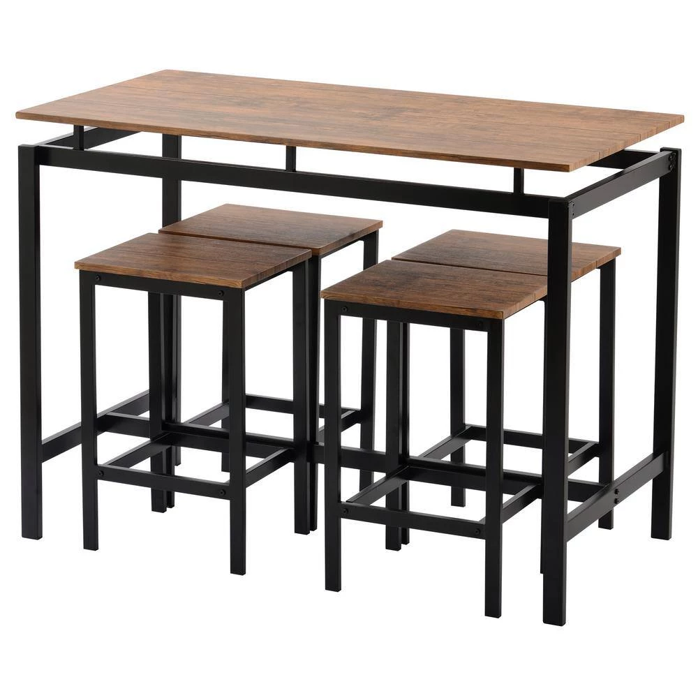 5-Piece Brown Rectangle Wood Top Counter Height Table Set Dining Table with 4-Chairs by Siavonce 14 5-Piece Brown Rectangle Wood Top Counter Height Table Set Dining Table with 4-Chairs by Siavonce - Image 12