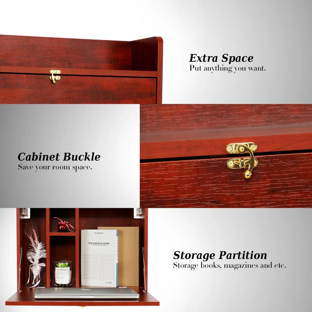 24 in. Brown Retangular Wood Computer Desk with Storage Shelves by Siavonce 5 24 in. Brown Retangular Wood Computer Desk with Storage Shelves by Siavonce - Image 3