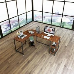 66 in. W L-Shape Brown Manufactured Wood No Drawer Writing Desk With 2-Adjustable Shelves by Siavonce -OS Home Sales Shop brown siavonce writing desks jh 00566bksw 31 1000