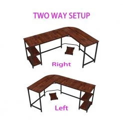 66 in. W L-Shape Brown Manufactured Wood No Drawer Writing Desk With 2-Adjustable Shelves by Siavonce -OS Home Sales Shop brown siavonce writing desks jh 00566bksw 4f 1000