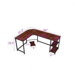 66 in. W L-Shape Brown Manufactured Wood No Drawer Writing Desk With 2-Adjustable Shelves by Siavonce -OS Home Sales Shop brown siavonce writing desks jh 00566bksw c3 1000