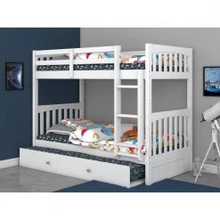 Casual White Series Casual White Twin Size Over Twin Size Bunkbed with Twin Trundle by OS Home and Office Furniture -OS Home Sales Shop casual white os home and office furniture bunk beds 0210m trund r 1f 1000