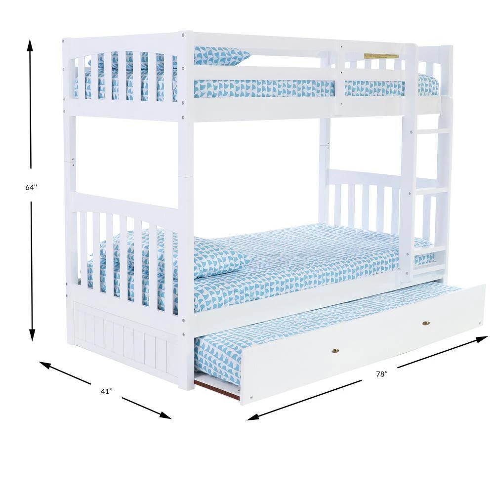 Casual White Mission White Painted Twin Over Twin Bunkbed with Twin Trundle by OS Home and Office Furniture 5 Casual White Mission White Painted Twin Over Twin Bunkbed with Twin Trundle by OS Home and Office Furniture - Image 3