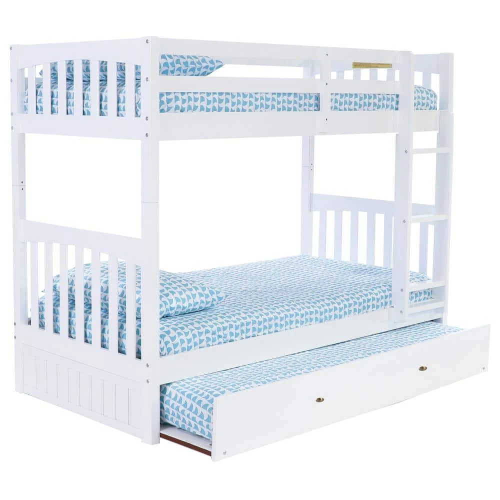 Casual White Mission White Painted Twin Over Twin Bunkbed with Twin Trundle by OS Home and Office Furniture 3 Casual White Mission White Painted Twin Over Twin Bunkbed with Twin Trundle by OS Home and Office Furniture