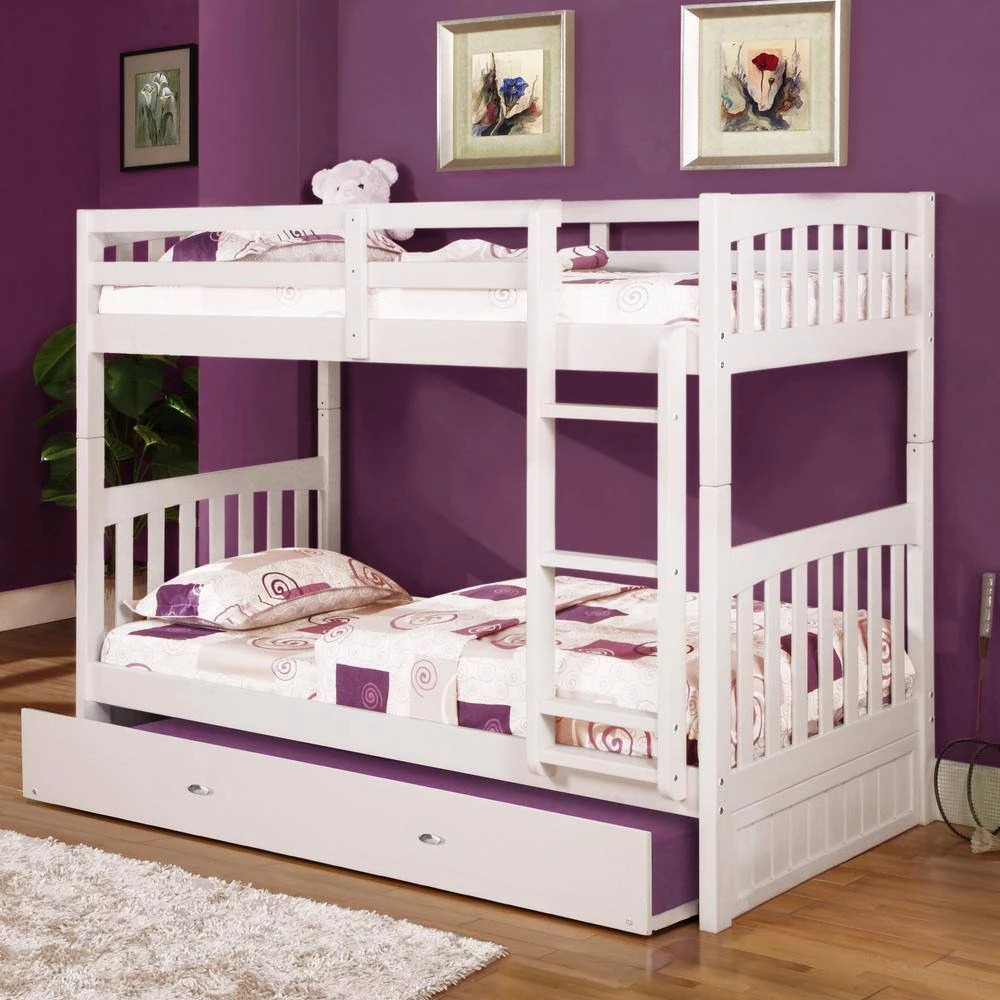 Casual White Mission White Painted Twin Over Twin Bunkbed with Twin Trundle by OS Home and Office Furniture 4 Casual White Mission White Painted Twin Over Twin Bunkbed with Twin Trundle by OS Home and Office Furniture - Image 2