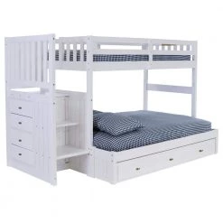 Casual White Series Casual White Twin Size Over Full Size Staircase Bunkbed and 7-Drawers by OS Home and Office Furniture