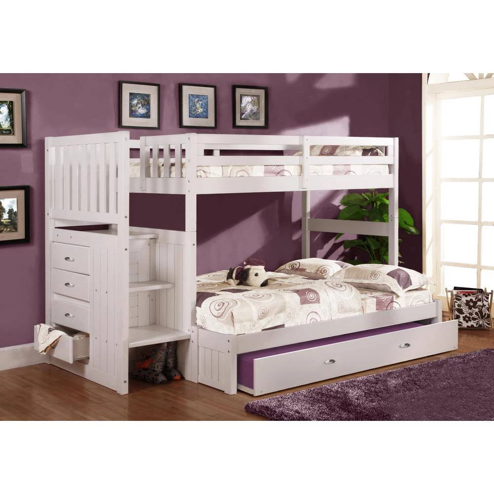Casual White Series Casual White Twin Size Over Full Size Staircase Bunkbed and 4-Drawers and Trundle Bed by OS Home and Office Furniture 10 Casual White Series Casual White Twin Size Over Full Size Staircase Bunkbed and 4-Drawers and Trundle Bed by OS Home and Office Furniture - Image 8