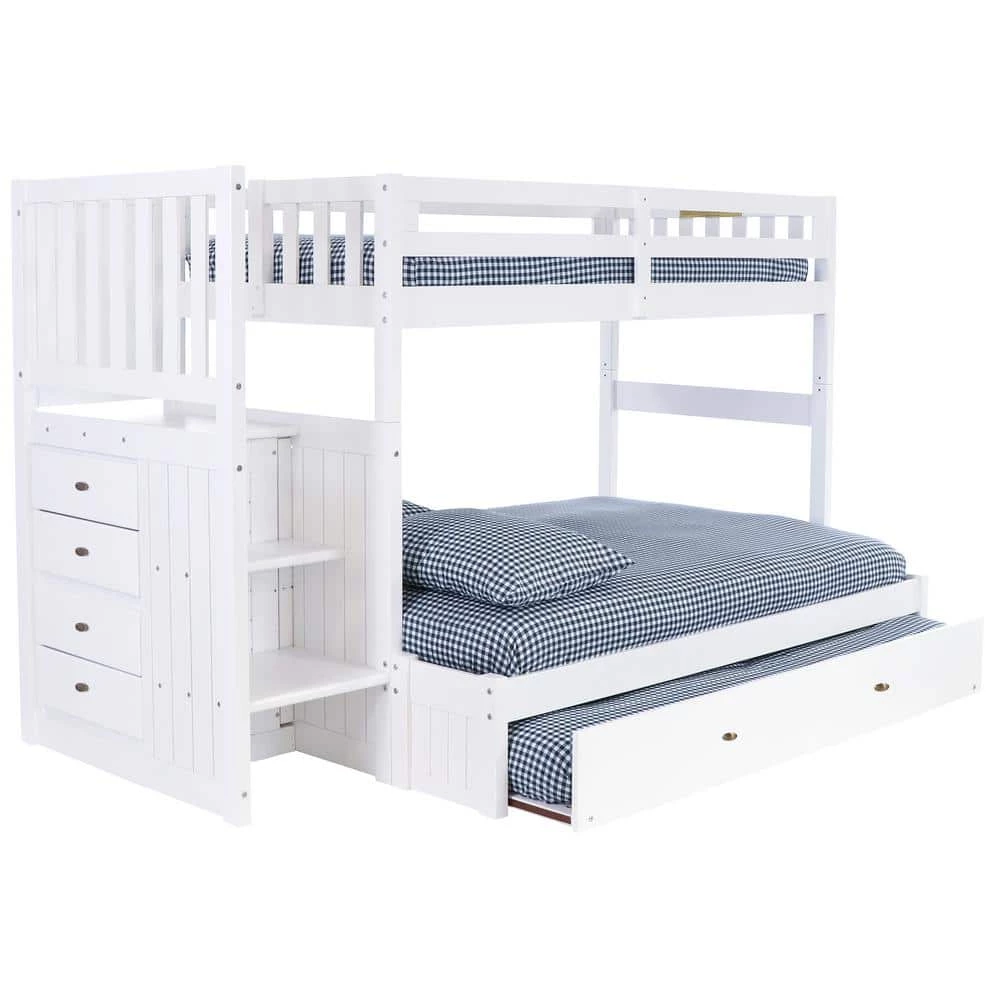 Casual White Series Casual White Twin Size Over Full Size Staircase Bunkbed and 4-Drawers and Trundle Bed by OS Home and Office Furniture 3 Casual White Series Casual White Twin Size Over Full Size Staircase Bunkbed and 4-Drawers and Trundle Bed by OS Home and Office Furniture