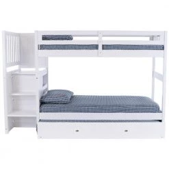 Casual White Series Casual White Twin Size Over Twin Size Staircase Bunkbed and 4-Drawers and Trundle Bed by OS Home and Office Furniture -OS Home Sales Shop casual white os home and office furniture bunk beds 0214 tt trund 1f 1000