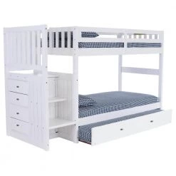 Casual White Series Casual White Twin Size Over Twin Size Staircase Bunkbed and 4-Drawers and Trundle Bed by OS Home and Office Furniture