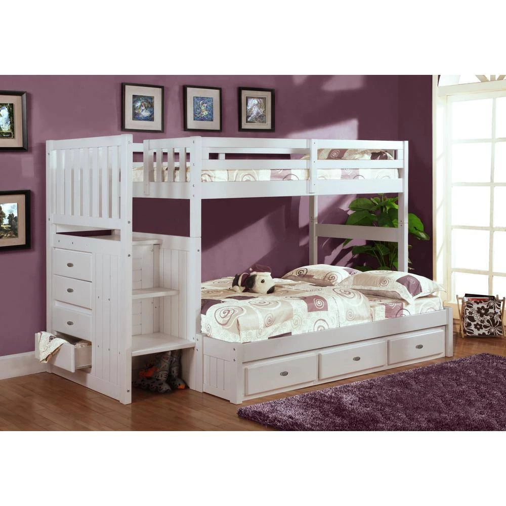 Casual Mission White Painted Twin Over Full Staircase Bunkbed with 3-Drawers by OS Home and Office Furniture 8 Casual Mission White Painted Twin Over Full Staircase Bunkbed with 3-Drawers by OS Home and Office Furniture - Image 6