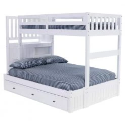 Casual Mission White Painted Twin Over Full Staircase Bunkbed with 3-Drawers by OS Home and Office Furniture