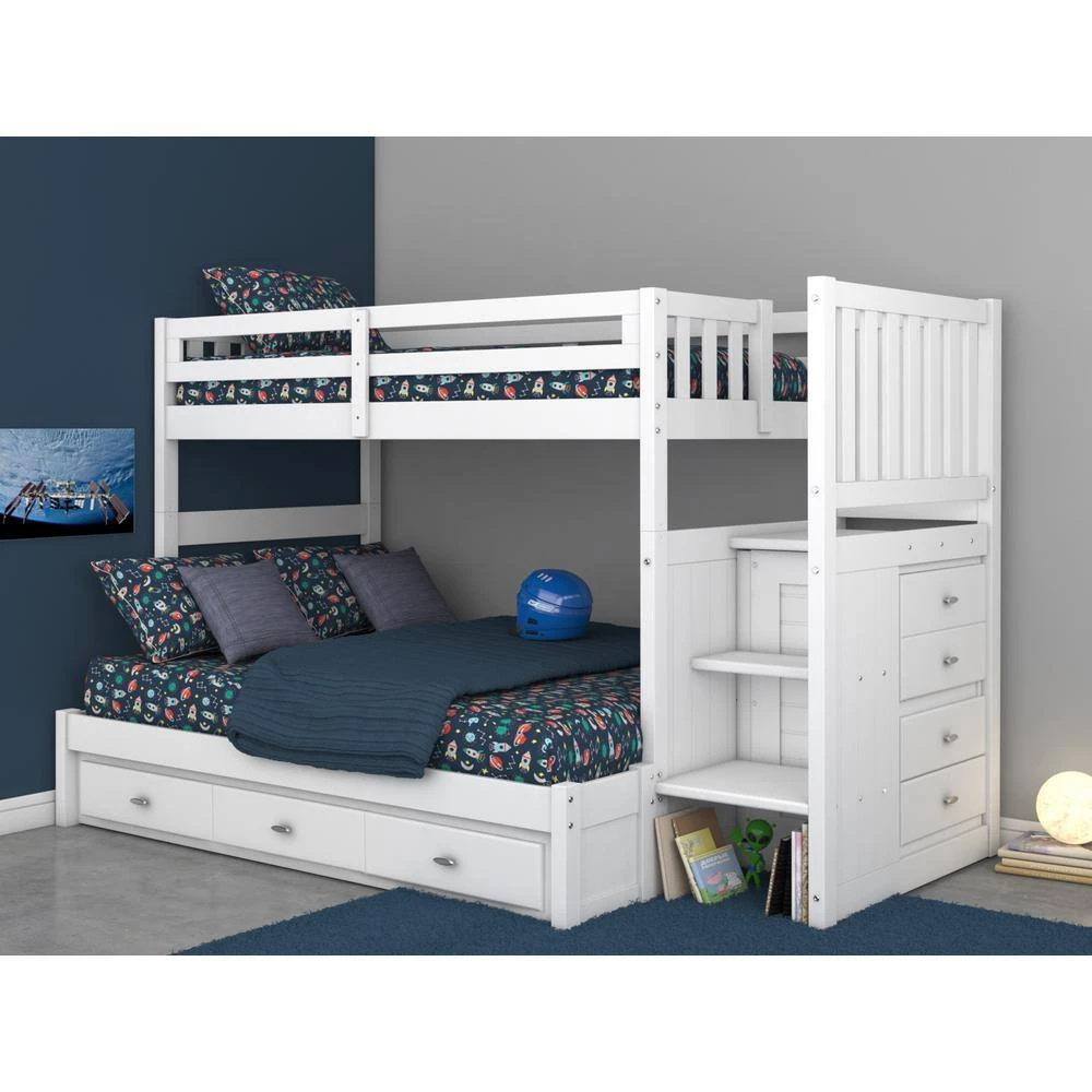 Casual Mission White Painted Twin Over Full Staircase Bunkbed with 3-Drawers by OS Home and Office Furniture 6 Casual Mission White Painted Twin Over Full Staircase Bunkbed with 3-Drawers by OS Home and Office Furniture - Image 4