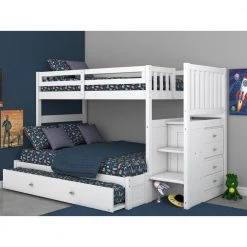 Casual Mission White Painted Twin Over Full Staircase Bunkbed with Twin Trundle by OS Home and Office Furniture -OS Home Sales Shop casual white os home and office furniture bunk beds 0217tftru 22 c3 1000