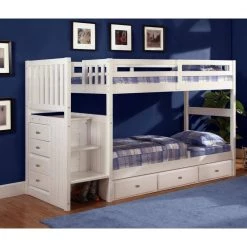Casual Mission White Painted Twin Staircase Bunkbed with 3-Drawers by OS Home and Office Furniture -OS Home Sales Shop casual white os home and office furniture bunk beds 0217ttk3 22 1f 1000