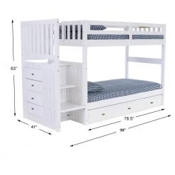 Casual Mission White Painted Twin Staircase Bunkbed with 3-Drawers by OS Home and Office Furniture -OS Home Sales Shop casual white os home and office furniture bunk beds 0217ttk3 22 4f 1000
