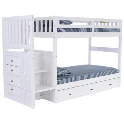 Casual Mission White Painted Twin Staircase Bunkbed with 3-Drawers by OS Home and Office Furniture