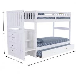 Casual Mission White Painted Twin Staircase Bunkbed with Twin Trundle by OS Home and Office Furniture -OS Home Sales Shop casual white os home and office furniture bunk beds 0217tttru 22 4f 1000