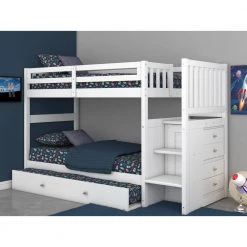 Casual Mission White Painted Twin Staircase Bunkbed with Twin Trundle by OS Home and Office Furniture -OS Home Sales Shop casual white os home and office furniture bunk beds 0217tttru 22 c3 1000