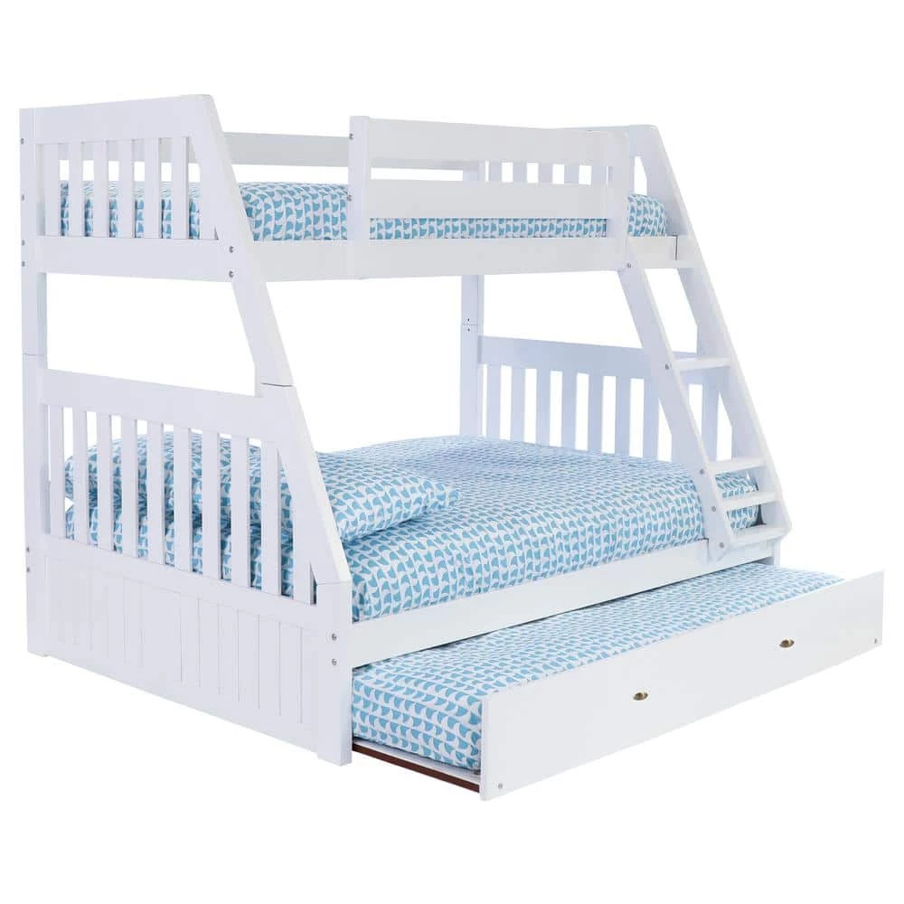Casual White Series Casual White Twin Size Over Full Size Bunkbed with Trundle Bed by OS Home and Office Furniture 3 Casual White Series Casual White Twin Size Over Full Size Bunkbed with Trundle Bed by OS Home and Office Furniture