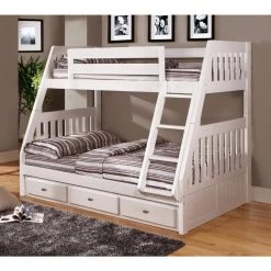 Casual Mission White Painted Twin Over Full Bunkbed with 3-Drawers by OS Home and Office Furniture -OS Home Sales Shop casual white os home and office furniture bunk beds 0219k3 22 4f 1000