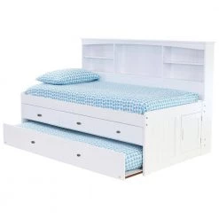 Casual White Series Casual White Twin Size Bookcase Daybed with 3-Drawers and Twin Size Trundle Bed by OS Home and Office Furniture