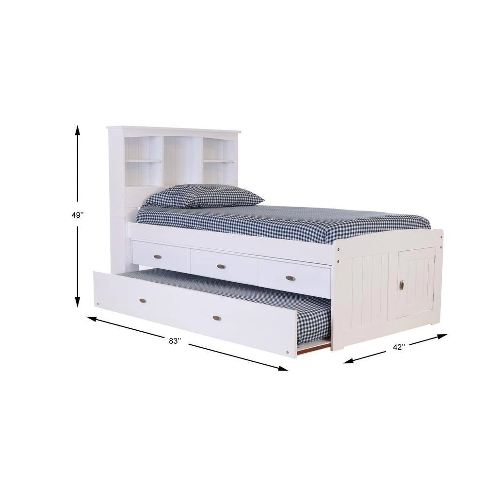 Mission White Casual White Twin Sized Captains Bookcase Bed with 3-Drawers and a Twin Trundle by OS Home and Office Furniture 6 Mission White Casual White Twin Sized Captains Bookcase Bed with 3-Drawers and a Twin Trundle by OS Home and Office Furniture - Image 4