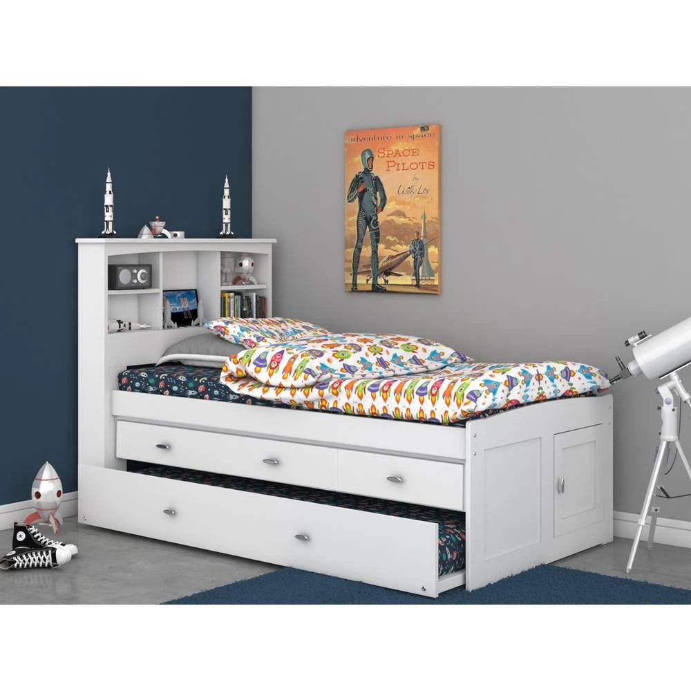 Mission White Casual White Twin Sized Captains Bookcase Bed with 3-Drawers and a Twin Trundle by OS Home and Office Furniture 5 Mission White Casual White Twin Sized Captains Bookcase Bed with 3-Drawers and a Twin Trundle by OS Home and Office Furniture - Image 3