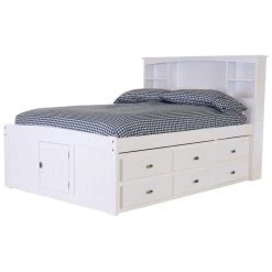 Mission Casual White Full Sized Captains Bookcase Bed with Twelve Drawers by OS Home and Office Furniture