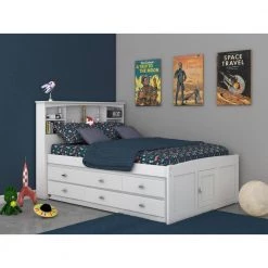 Mission Casual White Full Sized Captains Bookcase Bed with Twelve Drawers by OS Home and Office Furniture -OS Home Sales Shop casual white os home and office furniture kids beds 80221k12 22 c3 1000