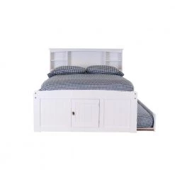 Mission Casual White Full Sized Captains Bookcase Bed with 3-Drawers and a Twin Trundle by OS Home and Office Furniture -OS Home Sales Shop casual white os home and office furniture kids beds 80221k3 22 1f 1000