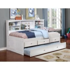 Mission Casual White Twin Sized Bookcase Daybed with 3-Drawers and a Twin Trundle by OS Home and Office Furniture -OS Home Sales Shop casual white os home and office furniture kids beds 80222k3 22 1f 1000