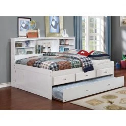 Mission Casual White Full Sized Bookcase Daybed with 3-Drawers and a Twin Trundle by OS Home and Office Furniture -OS Home Sales Shop casual white os home and office furniture kids beds 80223k3 22 1f 1000