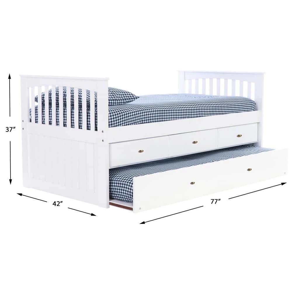 Casual White Series Twin Size Rake Bed Casual White with 3-Drawers by OS Home and Office Furniture 6 Casual White Series Twin Size Rake Bed Casual White with 3-Drawers by OS Home and Office Furniture - Image 4