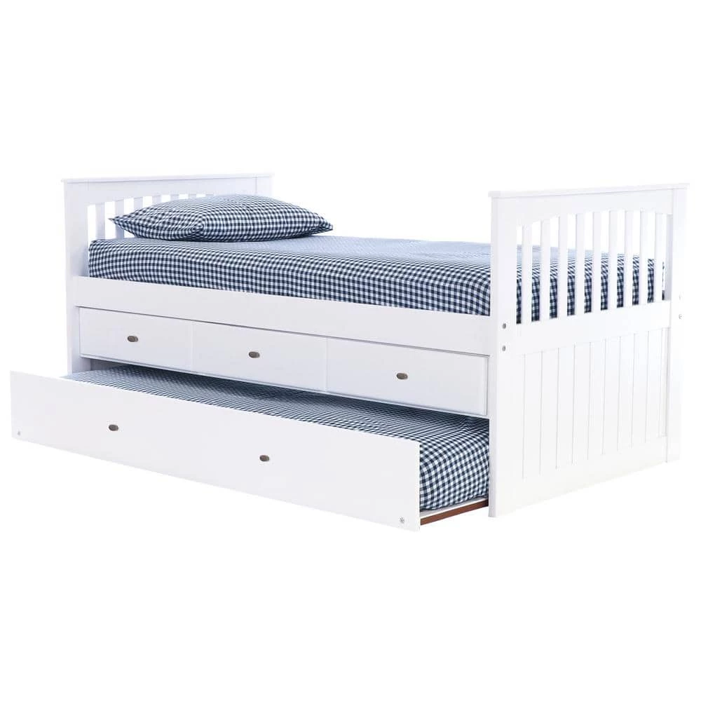 Casual White Series Twin Size Rake Bed Casual White with 3-Drawers by OS Home and Office Furniture 3 Casual White Series Twin Size Rake Bed Casual White with 3-Drawers by OS Home and Office Furniture