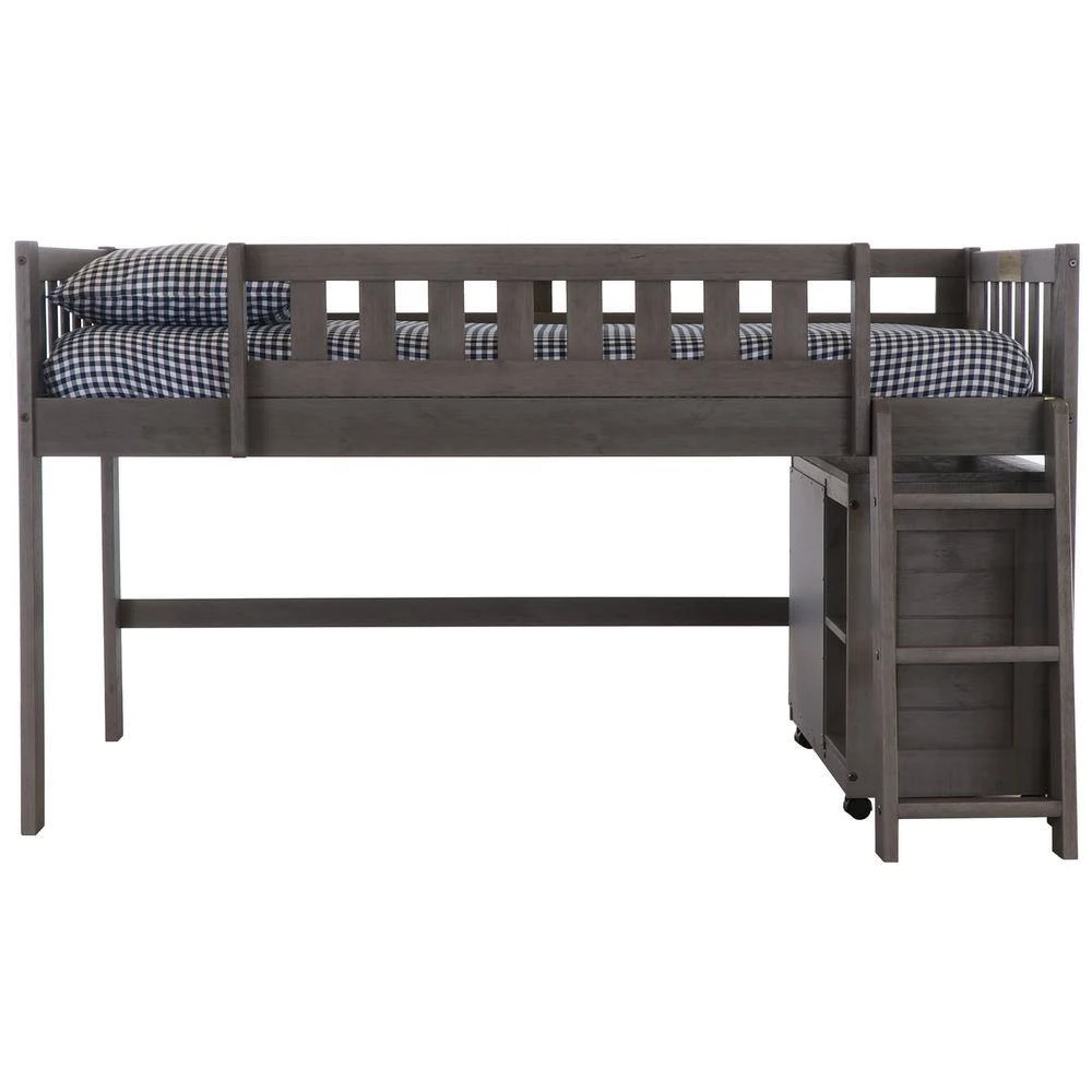 Mission Charcoal Gray Twin Loft Bed with Roll about Drawers by OS Home and Office Furniture 6 Mission Charcoal Gray Twin Loft Bed with Roll about Drawers by OS Home and Office Furniture - Image 4