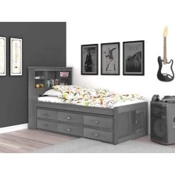 Mission Charcoal Gray Twin Sized Captains Bookcase Bed with Twelve-Drawers by OS Home and Office Furniture -OS Home Sales Shop charcoal gray os home and office furniture kids beds 83220k12 22 c3 1000